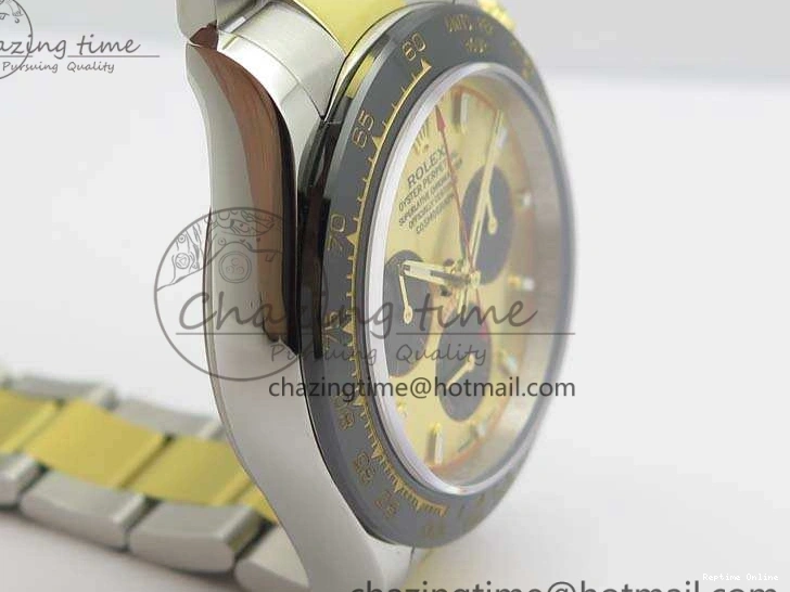 1230 FlexibleFit Daytona SS YG Ceramic Bezel JH Best Edition Gold Dial On SS YG Bracelet A 3528